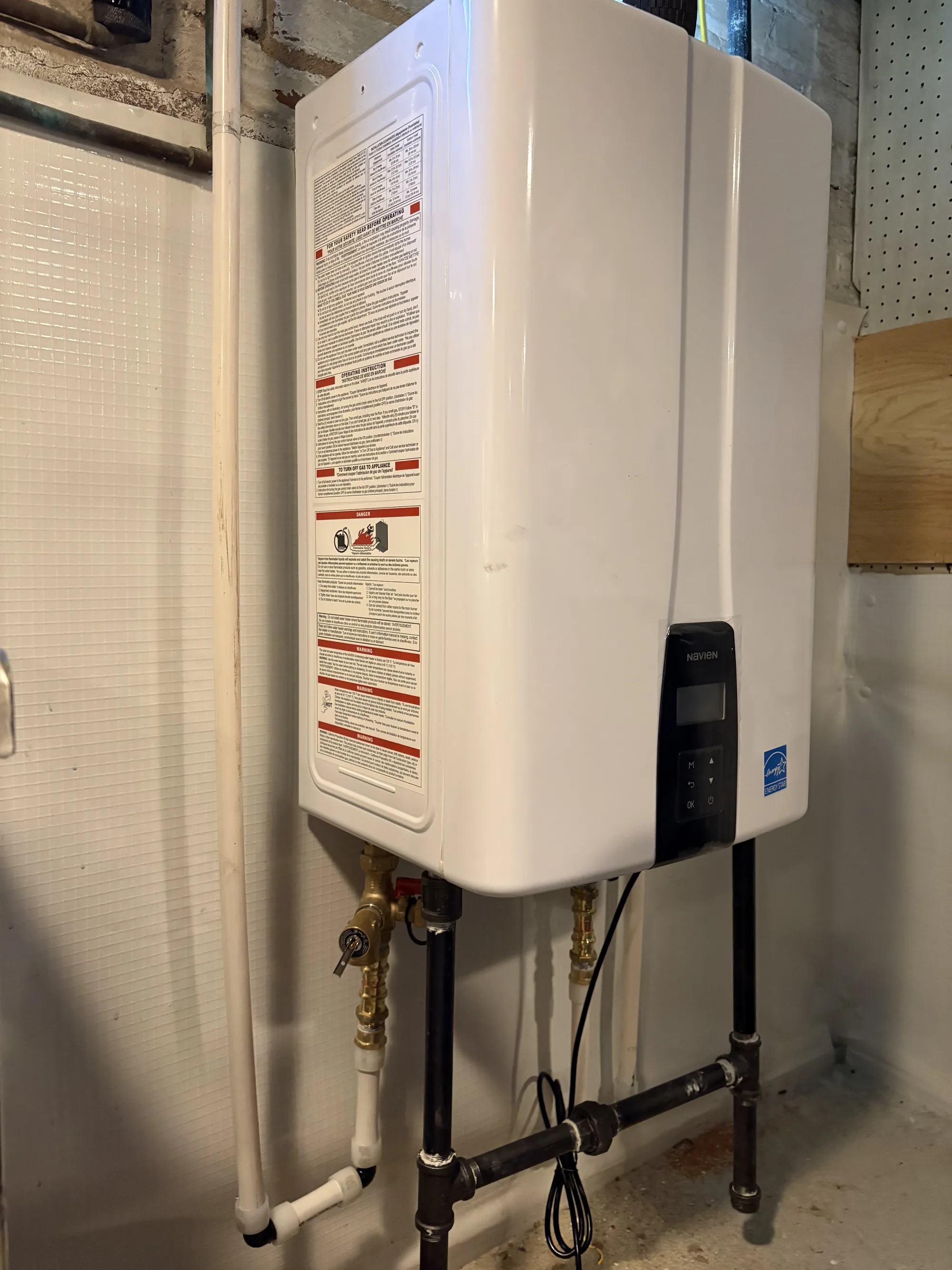 Tankless Water Heater with Water and Gas Lines